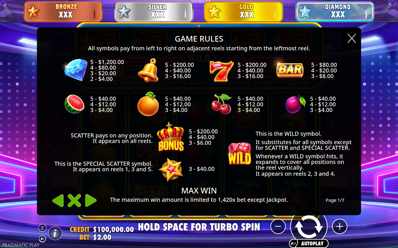 Gold Casino Wild - Jackpot Star information screen