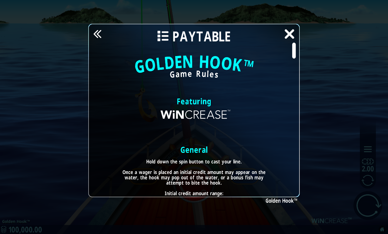 Golden Hook information screen