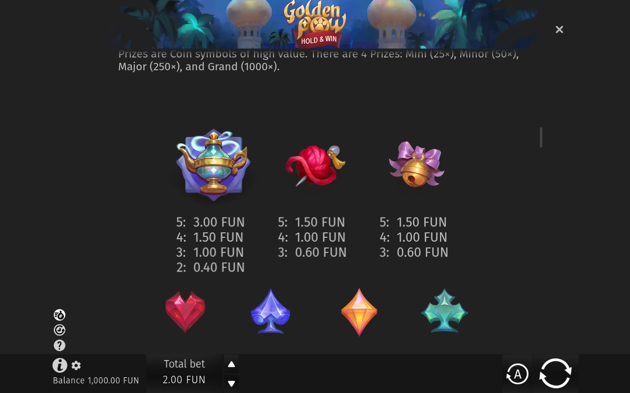 Golden Paw Hold & Win information screen