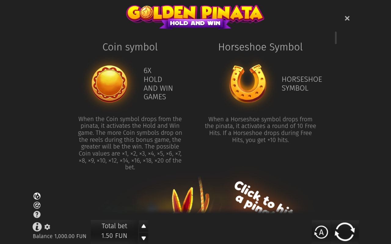 Golden Pinata Hold and Win information screen