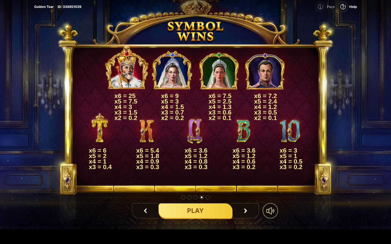 Golden Tsar information screen