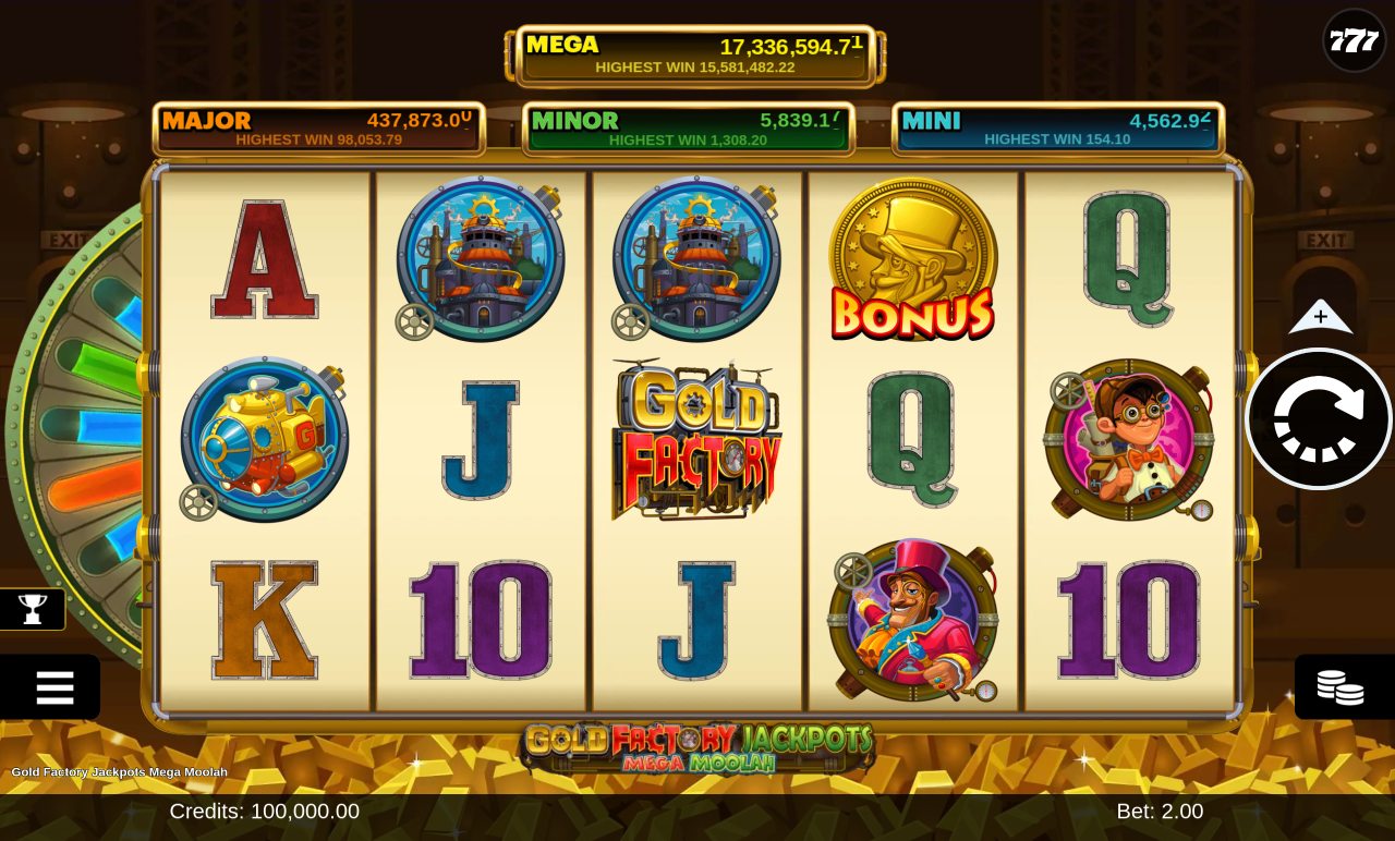 Gold Factory Jackpots Mega Moolah base game