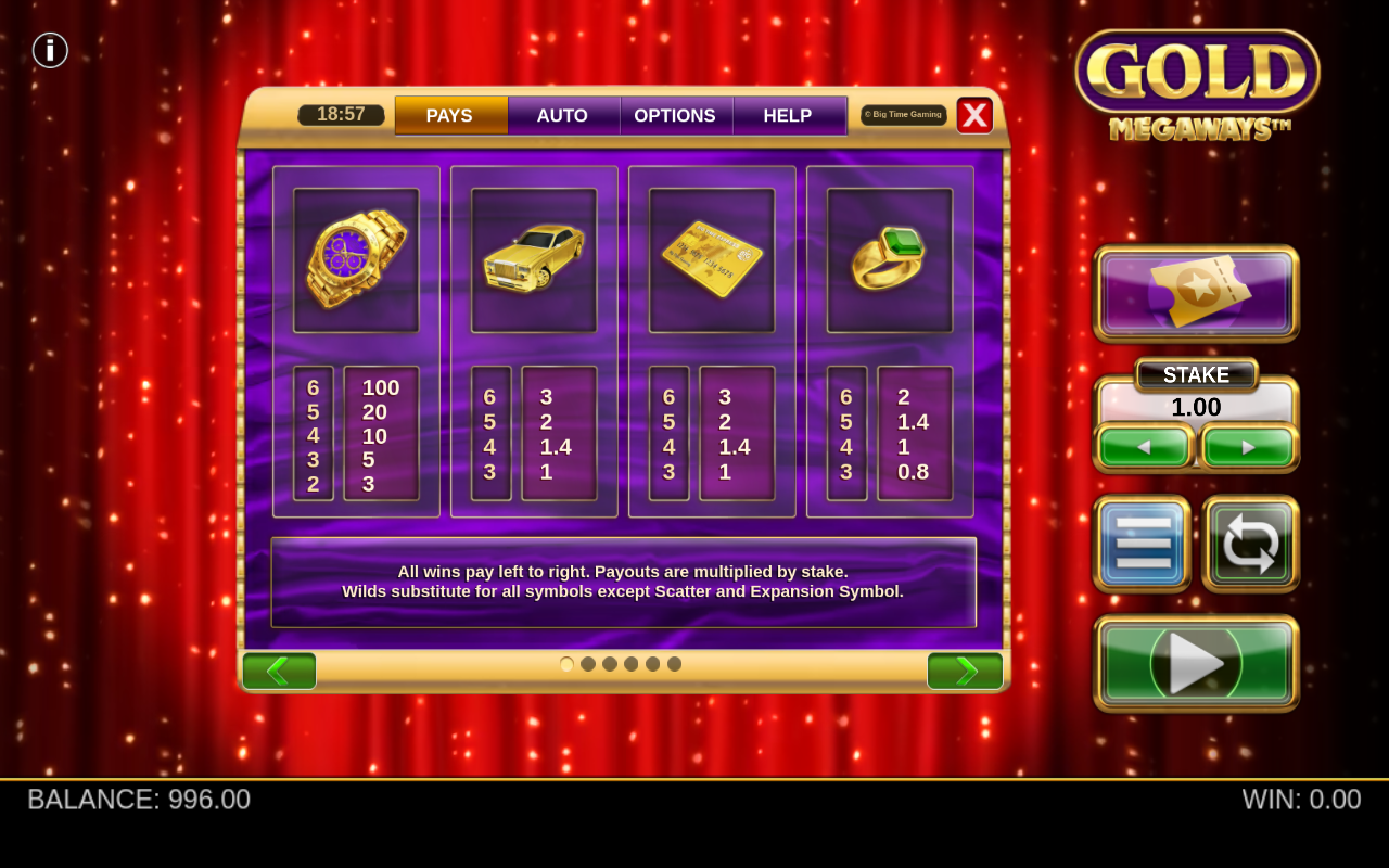 Gold Megaways information screen
