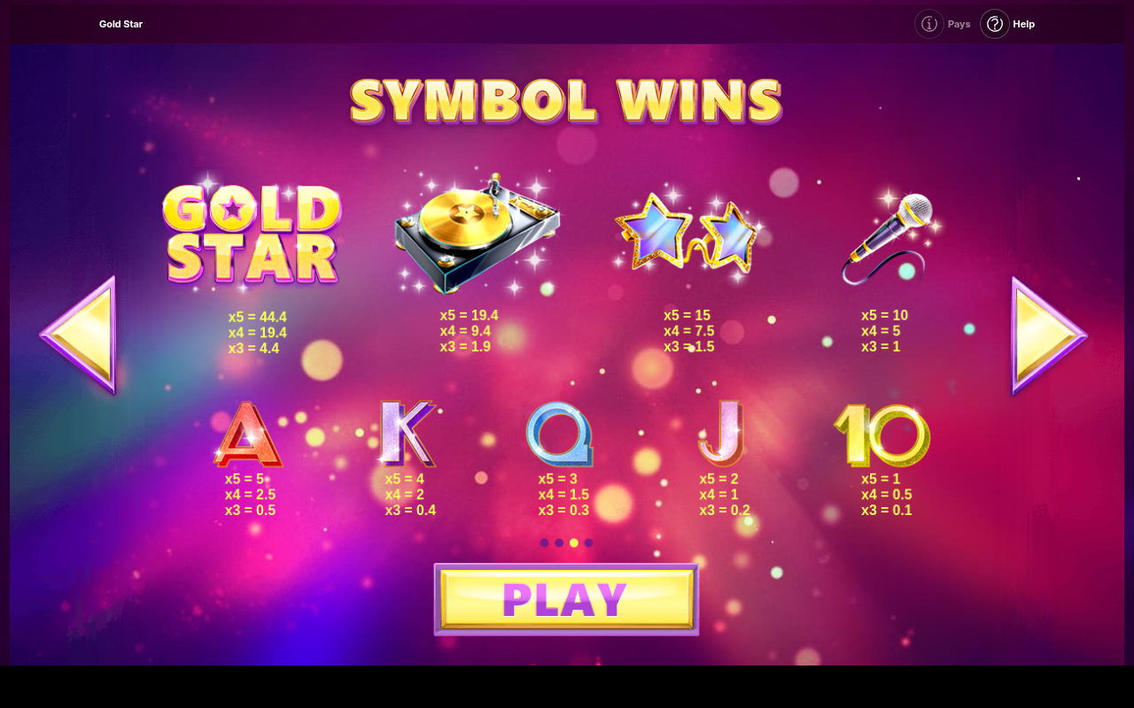 Gold Star information screen