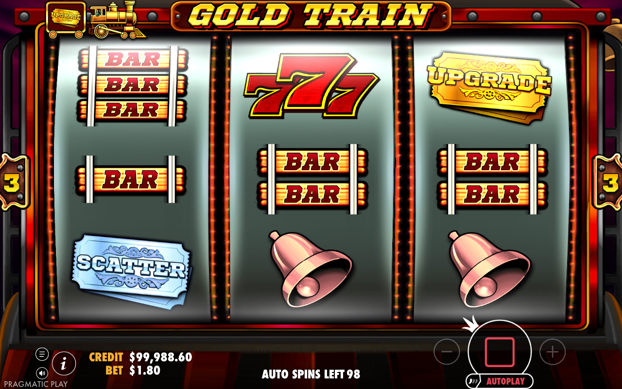 Gold Train gameplay showing the UPGRADE symbol