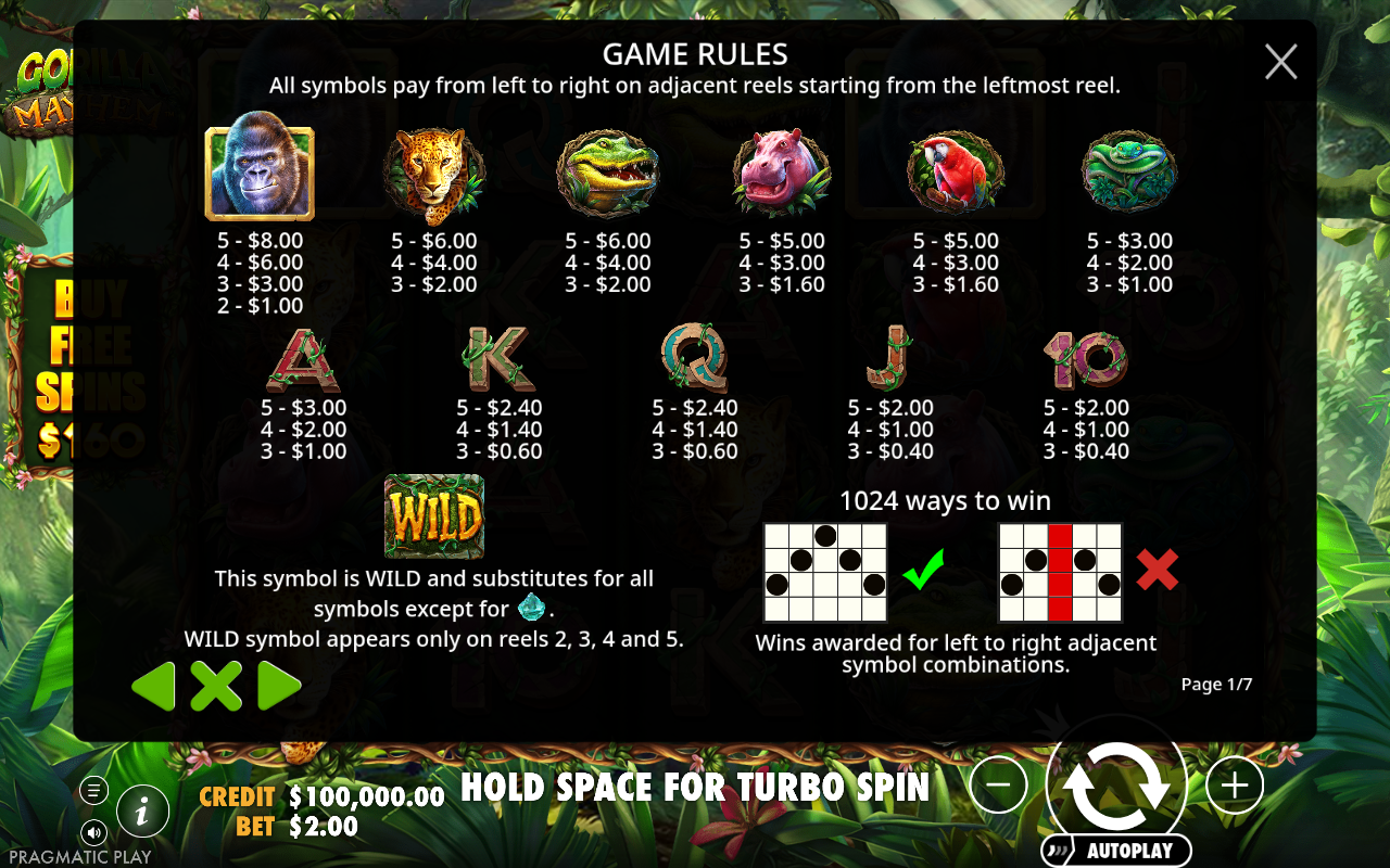 Gorilla Mayhem information screen