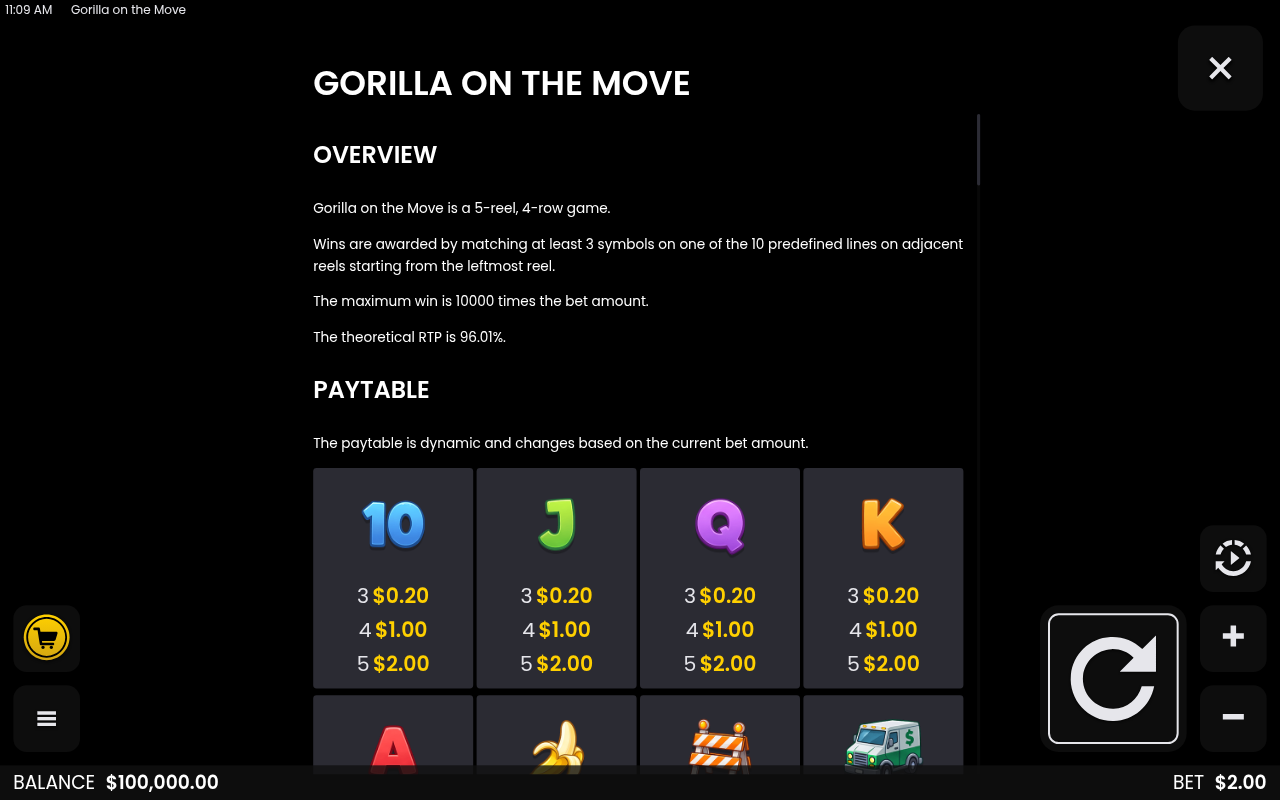 Gorilla on the Move information screen