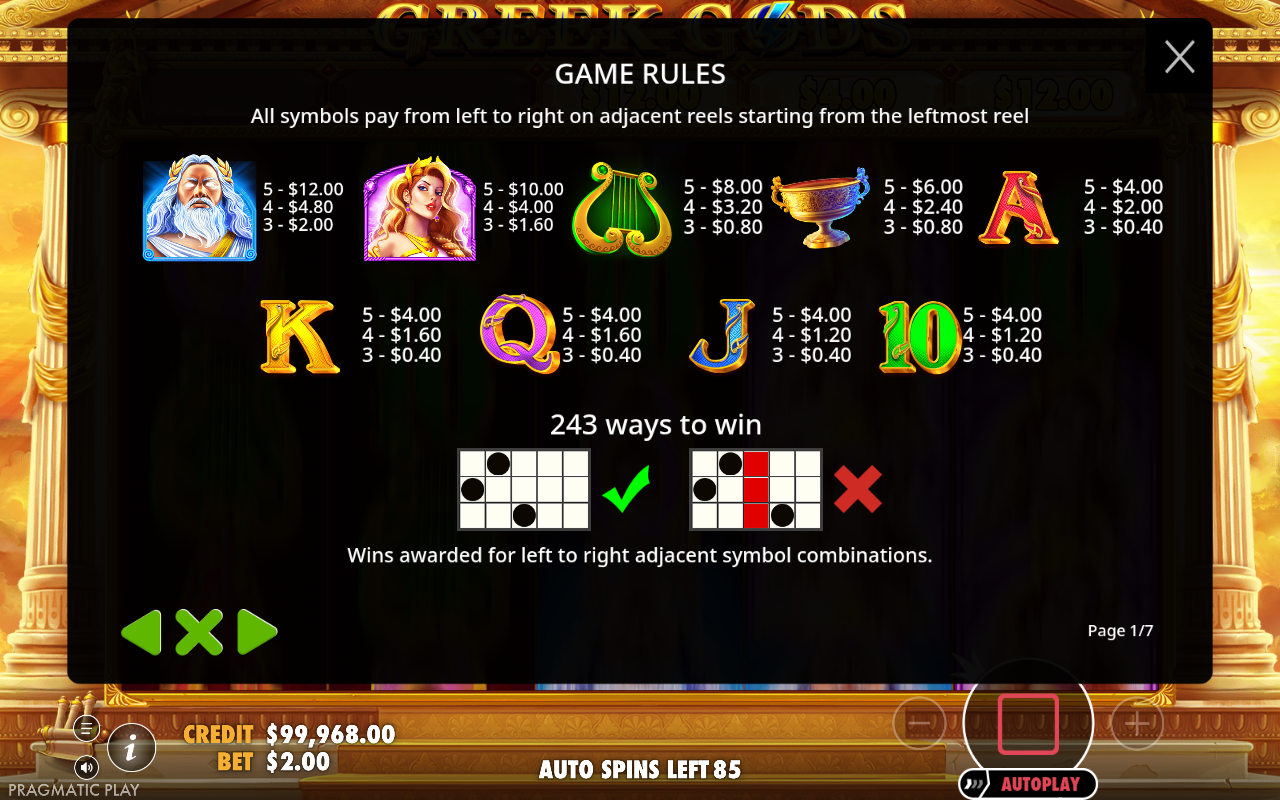 Greek Gods information screen