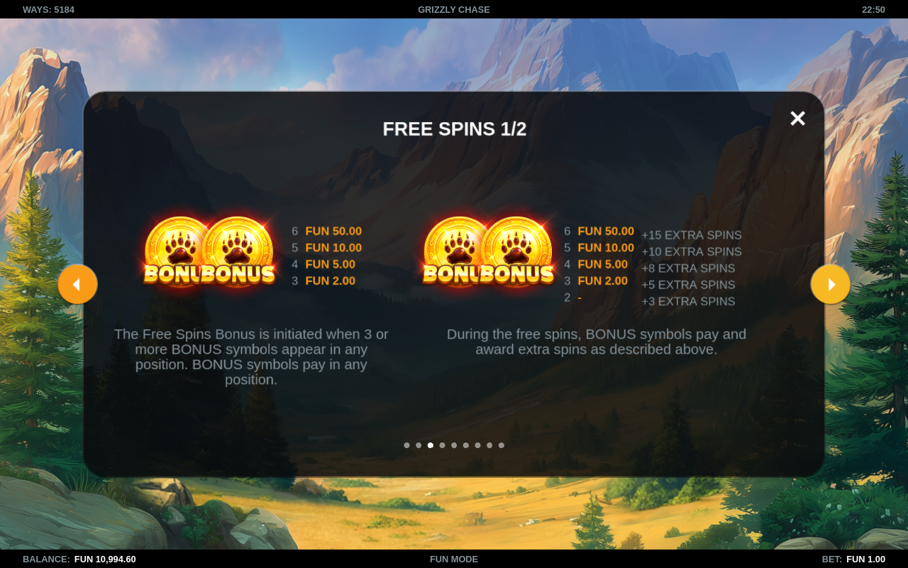 Grizzly Chase information screen