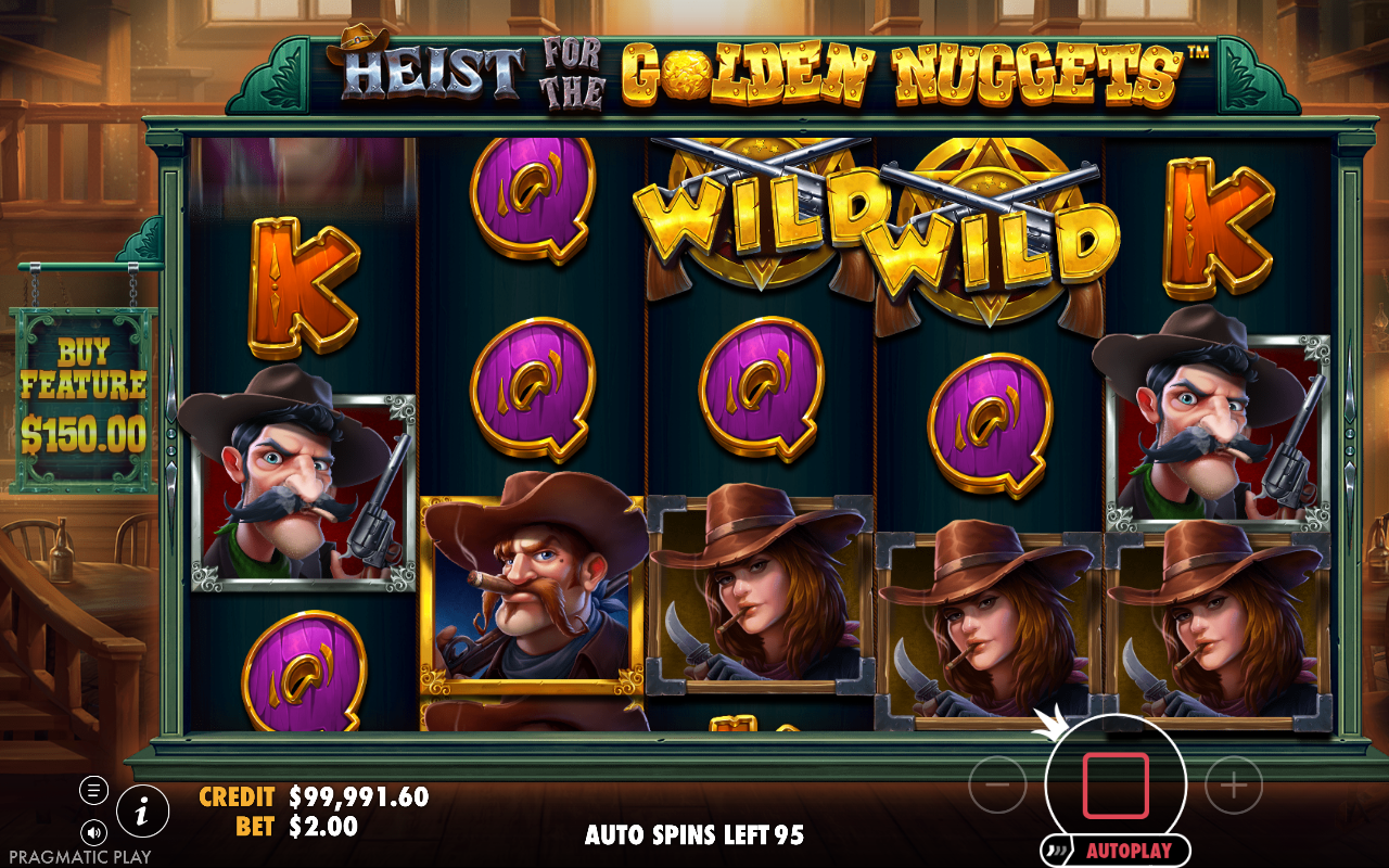 Heist for the Golden Nuggets gameplay with stacked wilds