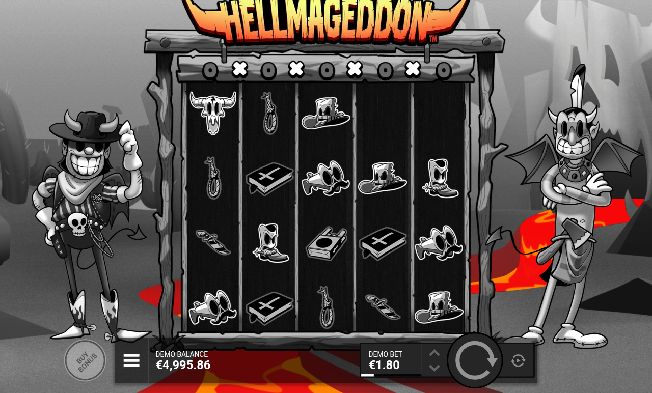 Hellmageddon gameplay showing Coin symbols on the grid