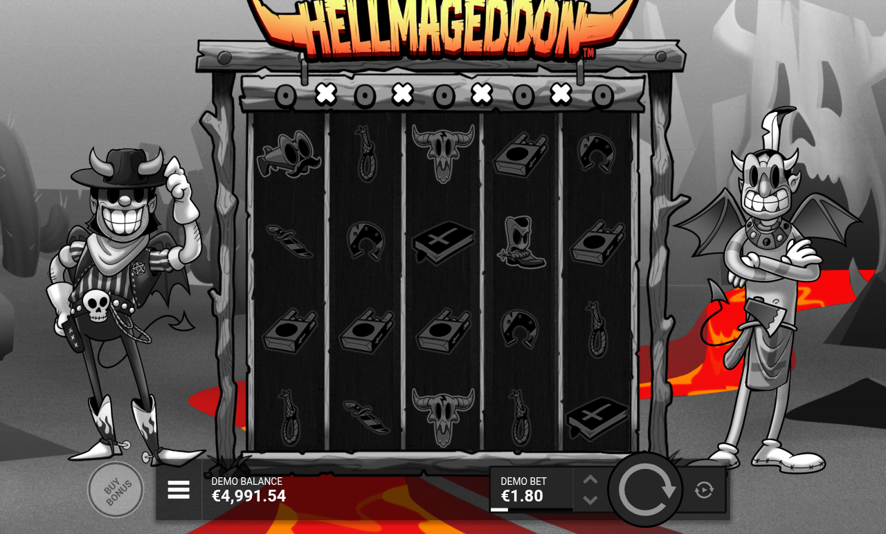 Hellmageddon gameplay showing FS symbols and coin counter