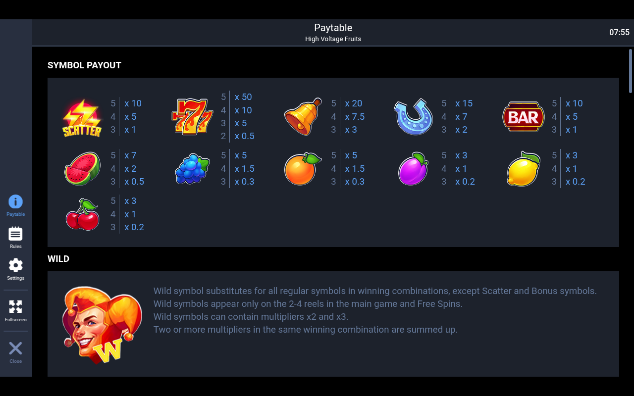 High Voltage Fruits wild symbol rules