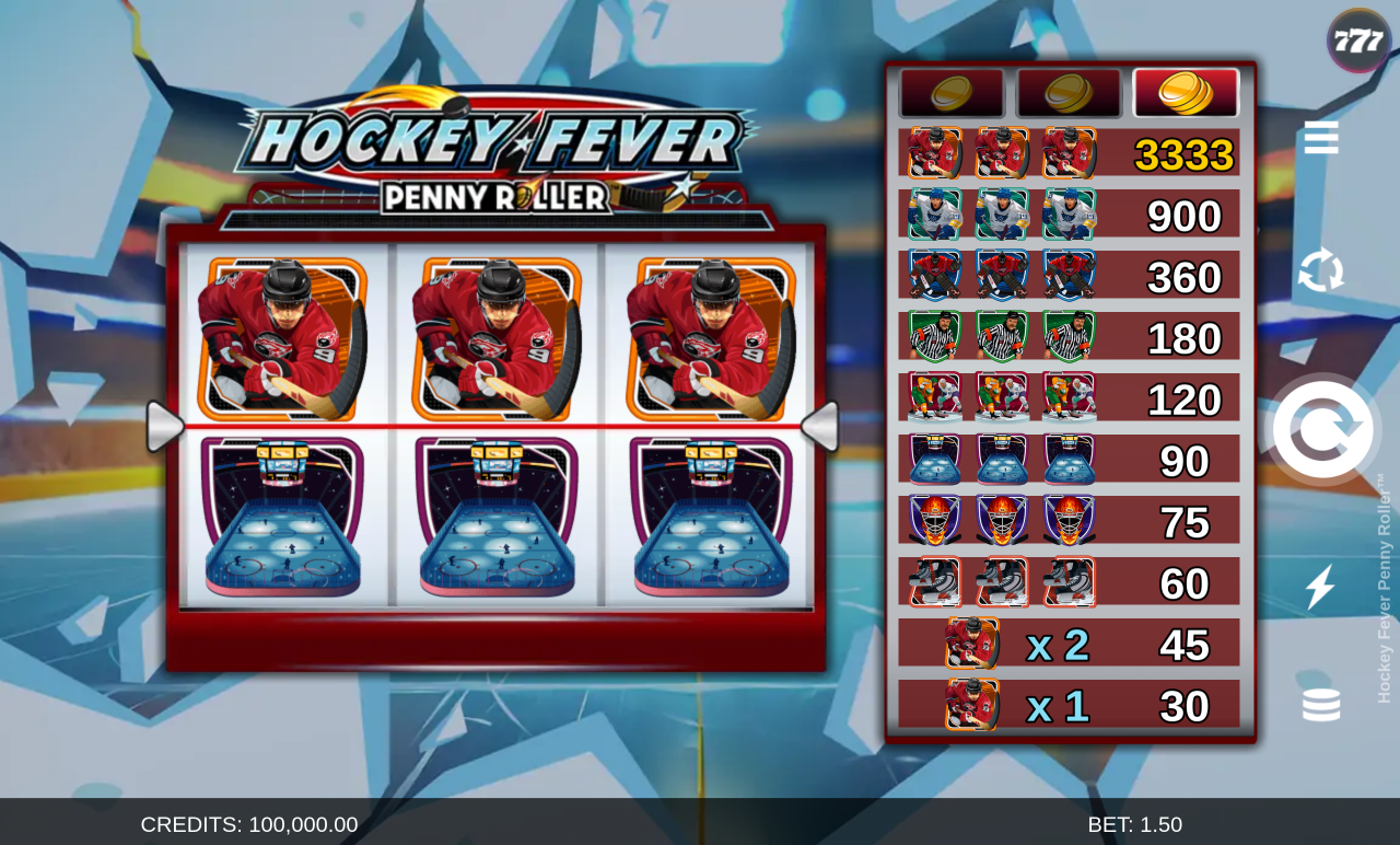 Hockey Fever Penny Roller payline and payout information