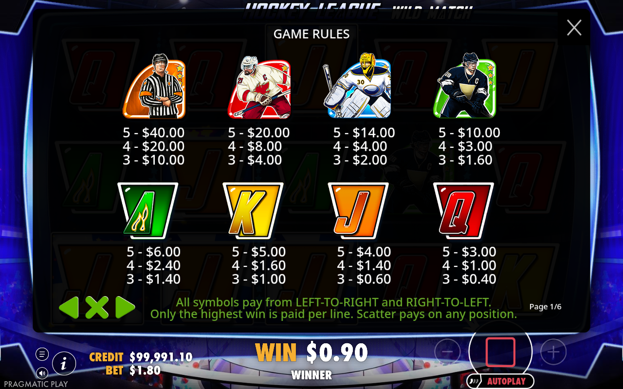 Hockey League Wild Match information screen