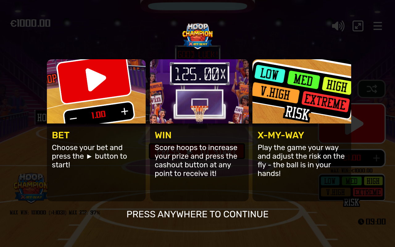 Hoop Champion information screen
