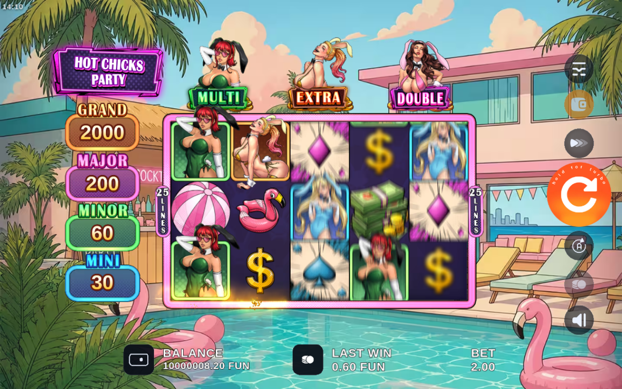 Hot Chicks Party bonus gameplay with beachball symbol