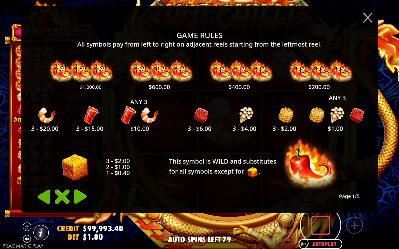Hot Chilli wild symbol rules