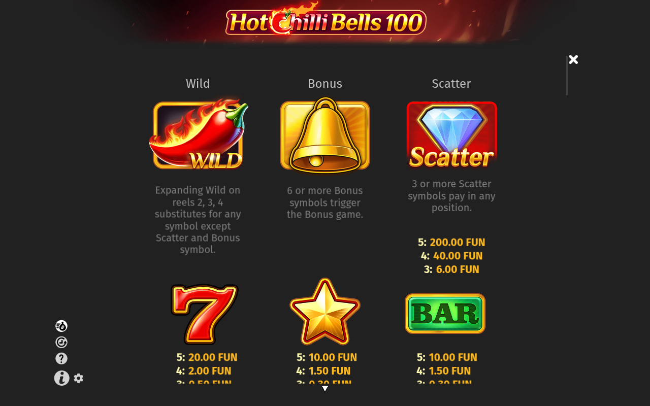 Hot Chilli Bells 100 information screen