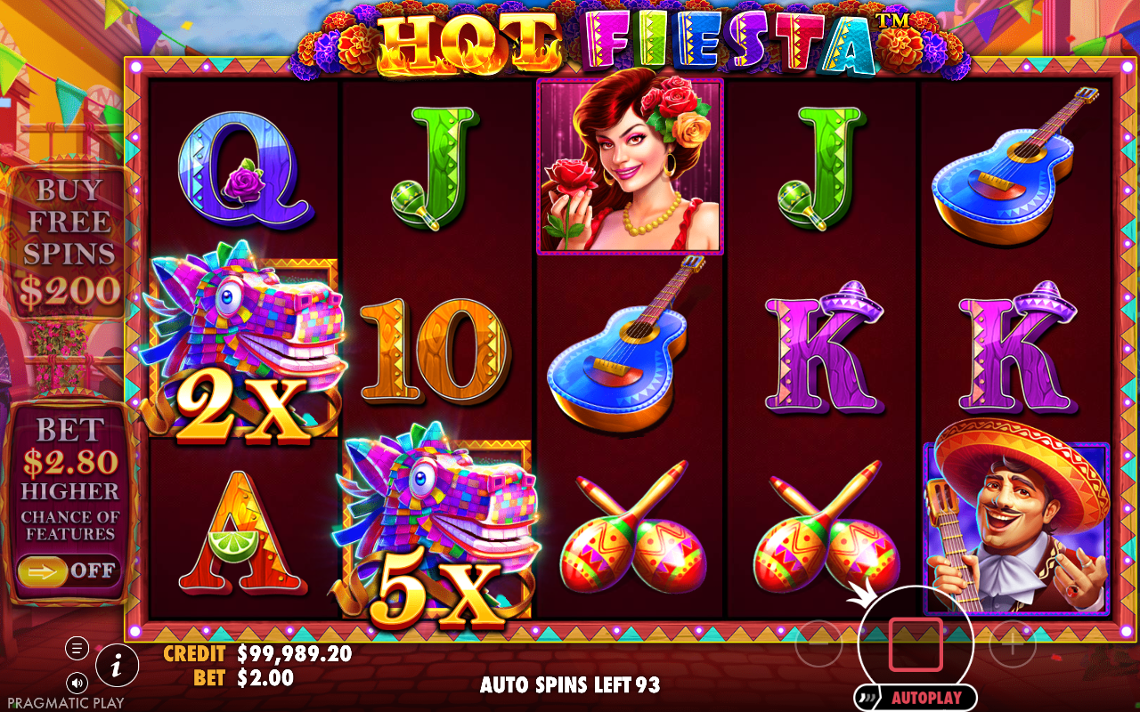 Hot Fiesta gameplay showing a wild pinata with a 2x multiplier