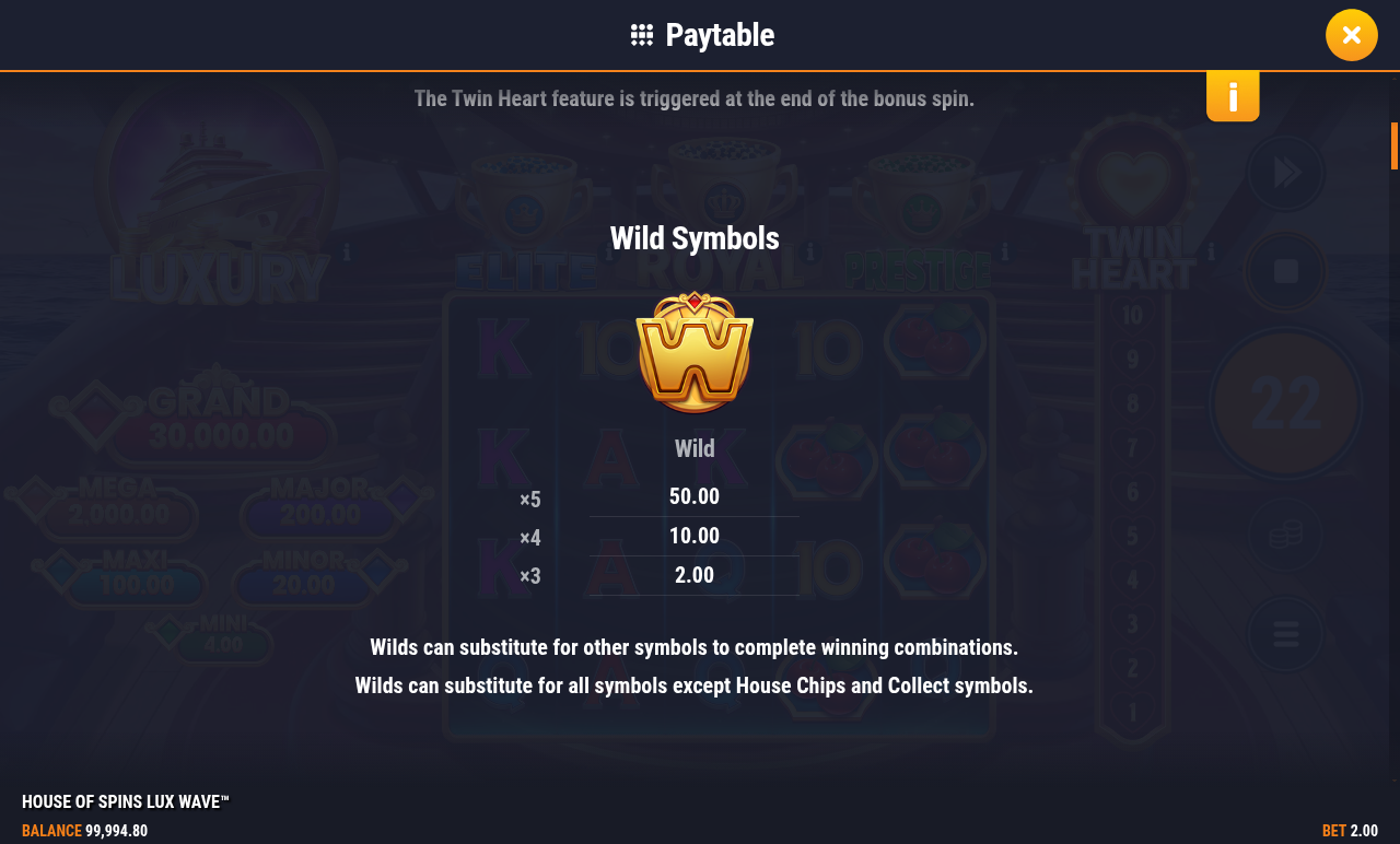 House of Spins Lux Wave information screen