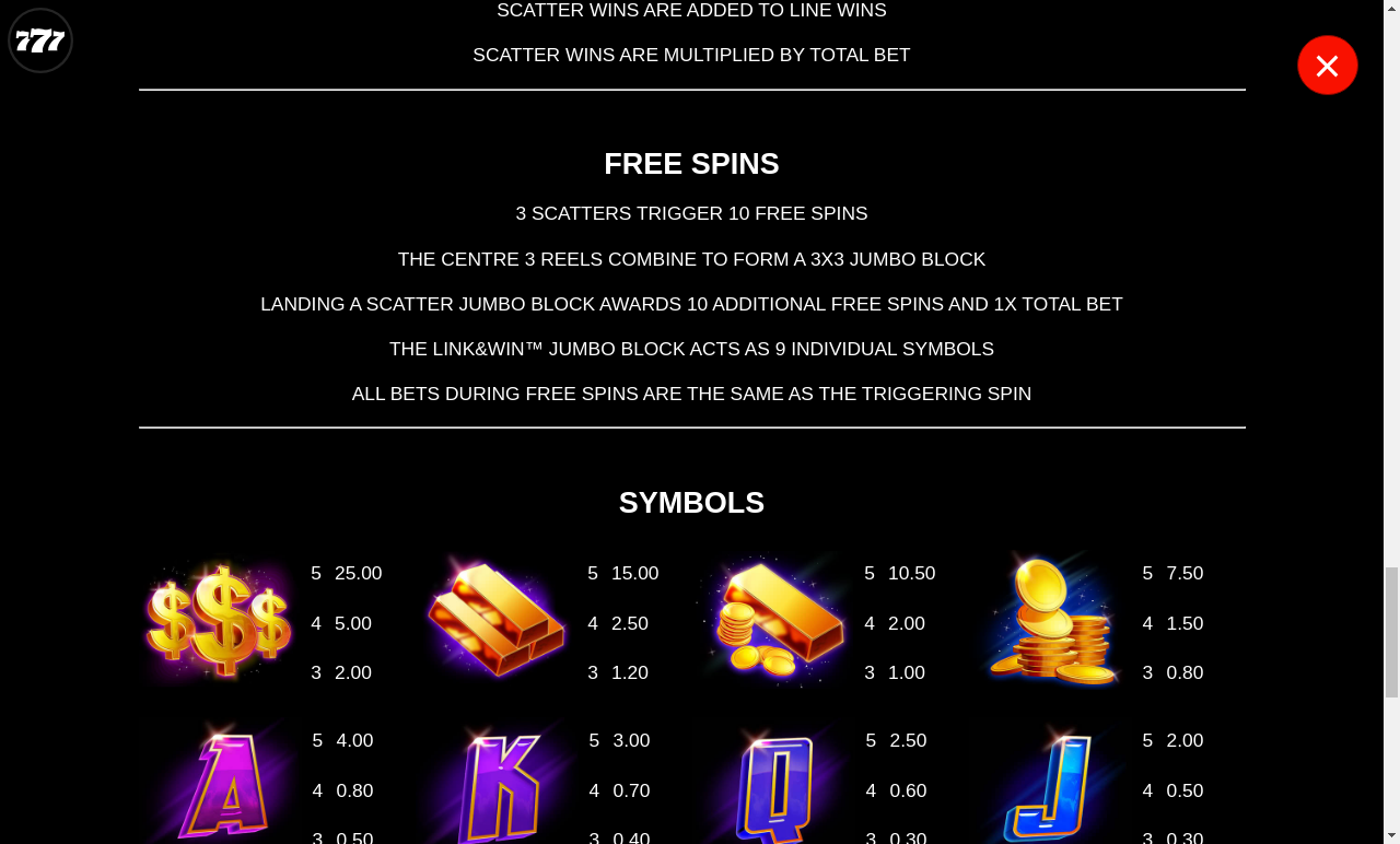 Hyper Gold information screen