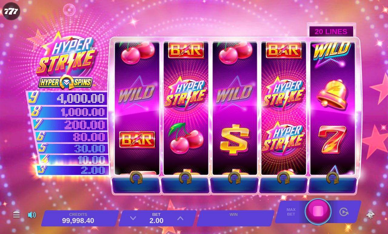 Hyper Strike HyperSpins gameplay showing respin icons beneath each reel