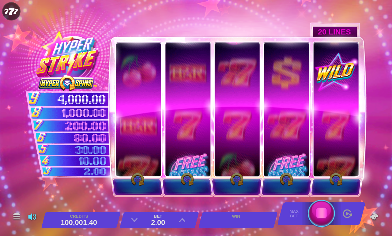 Hyper Strike HyperSpins gameplay showing Free Spin scatter symbols
