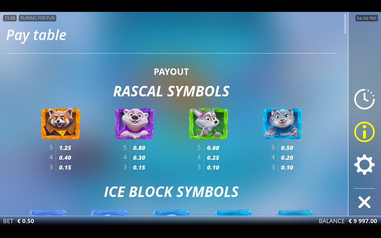 Ice Ice Yeti information screen