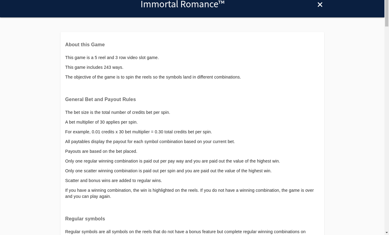 Immortal Romance Remastered information screen