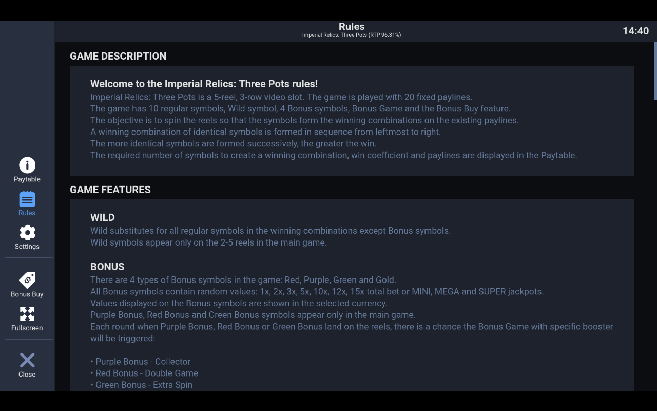 Imperial Relics: Three Pots information screen