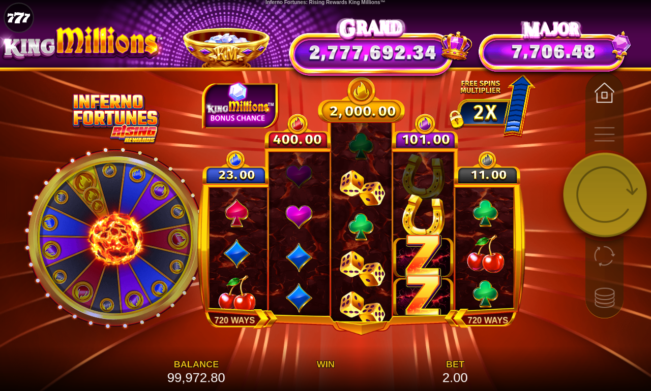 Inferno Fortunes Rising Rewards King Millions gameplay
