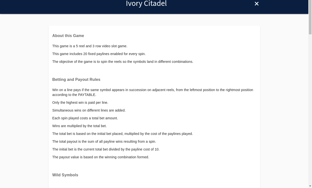 Ivory Citadel information screen