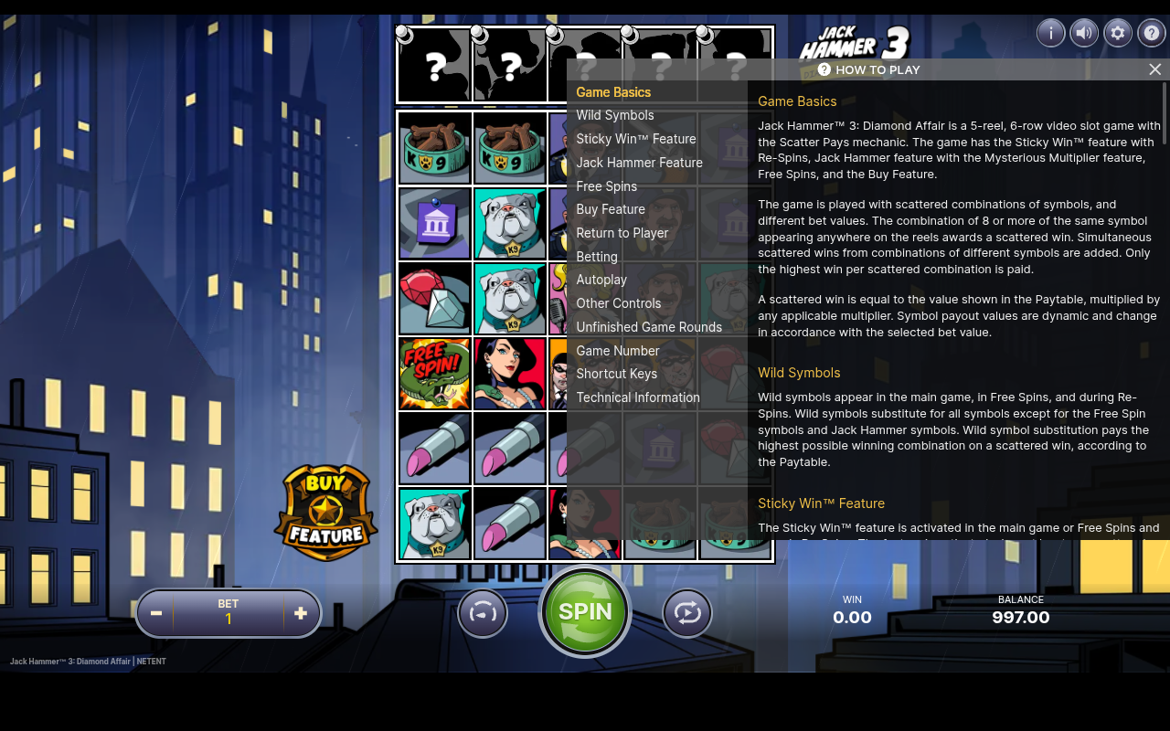 Jack Hammer 3: Diamond Affair game basics and wild symbols