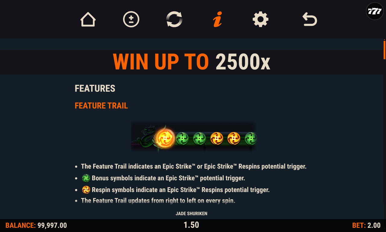 Jade Shuriken Feature Trail information screen