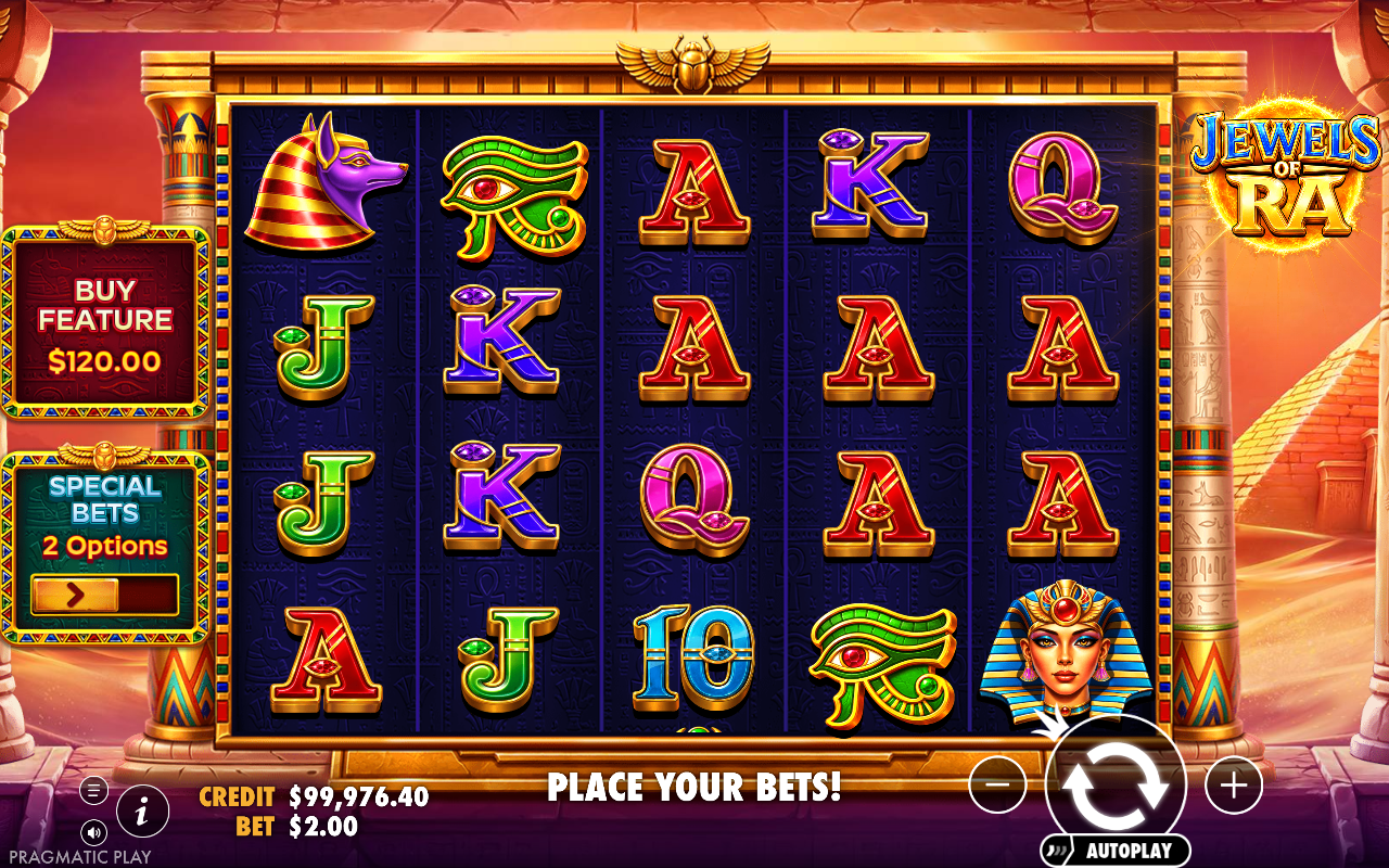 Jewels of Ra gameplay during a bonus buy session