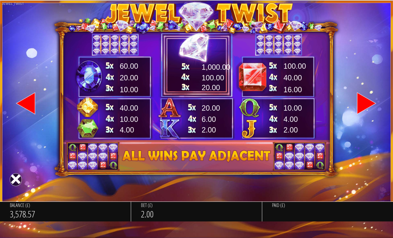 Jewel Twist information screen