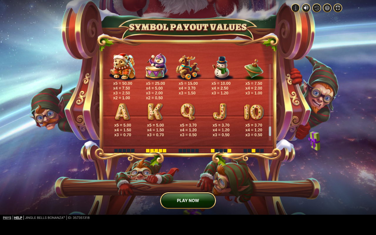 Jingle Bells Bonanza information screen