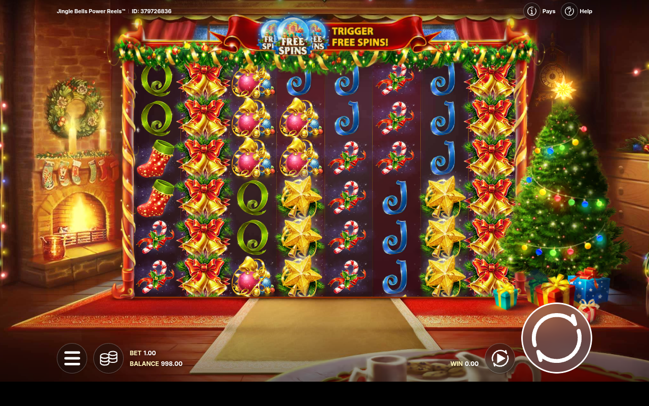 Jingle Bells Power Reels gameplay showing the Free Spins bonus symbol