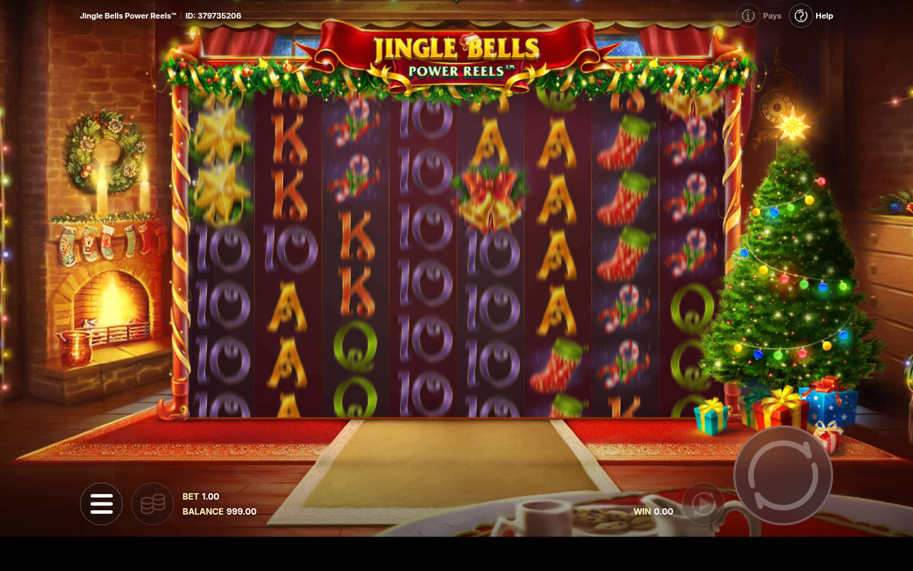 Jingle Bells Power Reels gameplay showing Raining Wilds