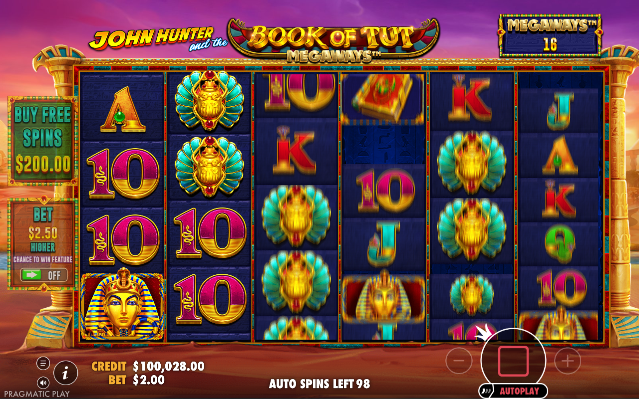 John Hunter and the Book of Tut Megaways ante bet gameplay