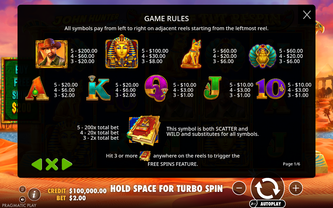 John Hunter and the Book of Tut Respin information screen