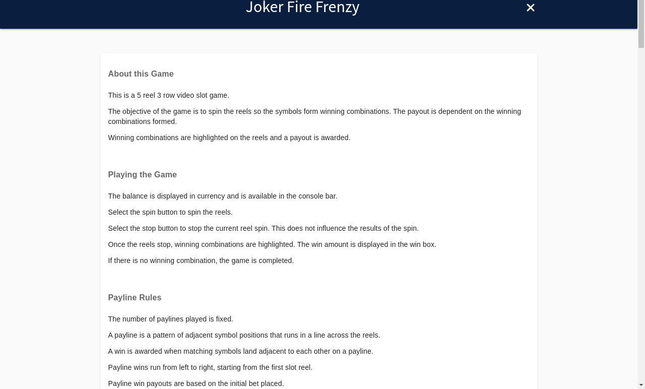 Joker Fire Frenzy Free Spin Wheel information screen