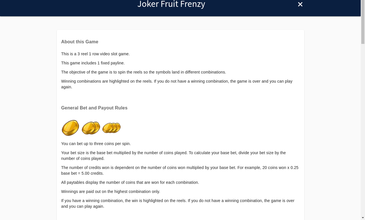 Joker Fruit Frenzy paylines and payouts information