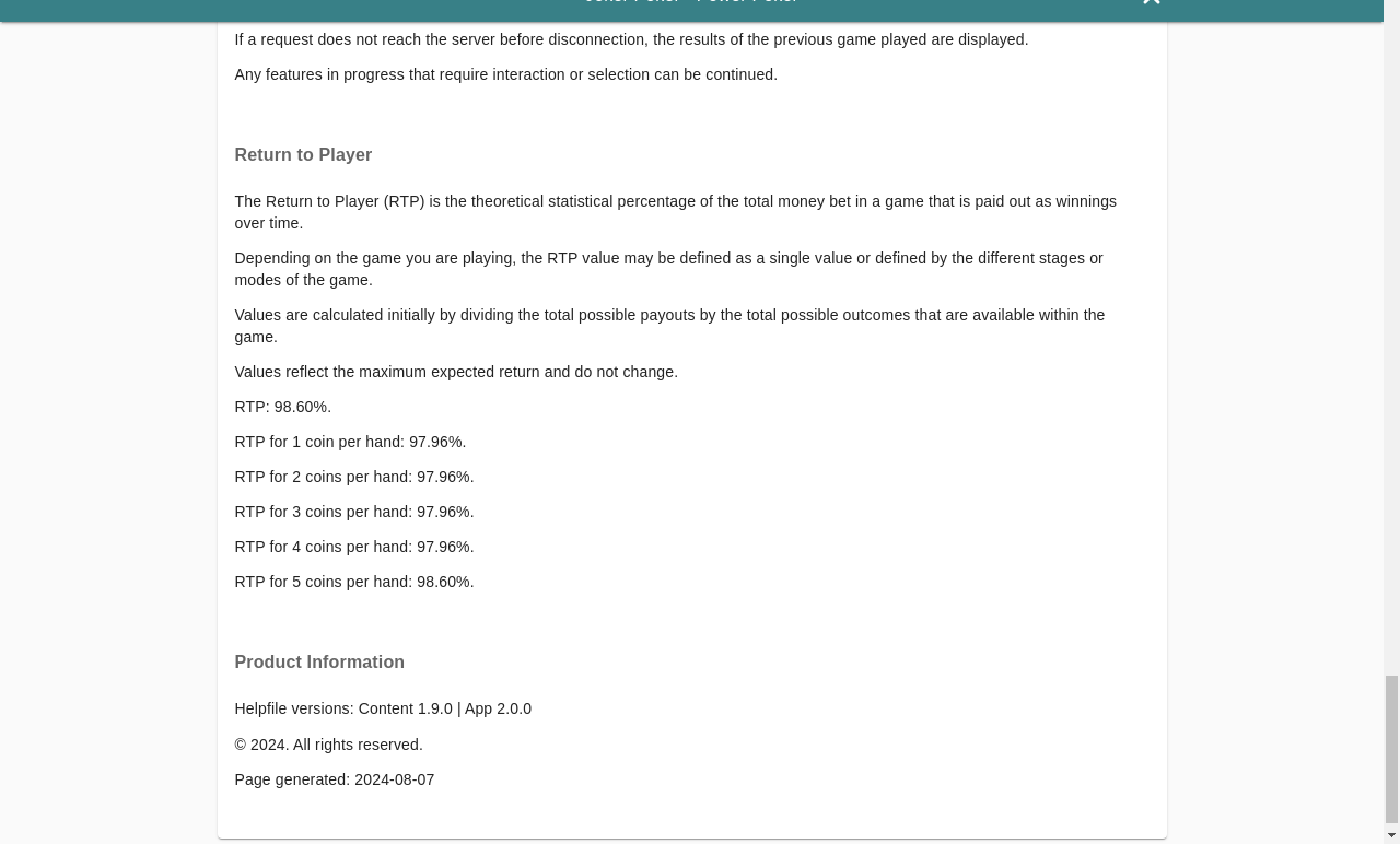 Joker Poker - Power Poker game rules screen