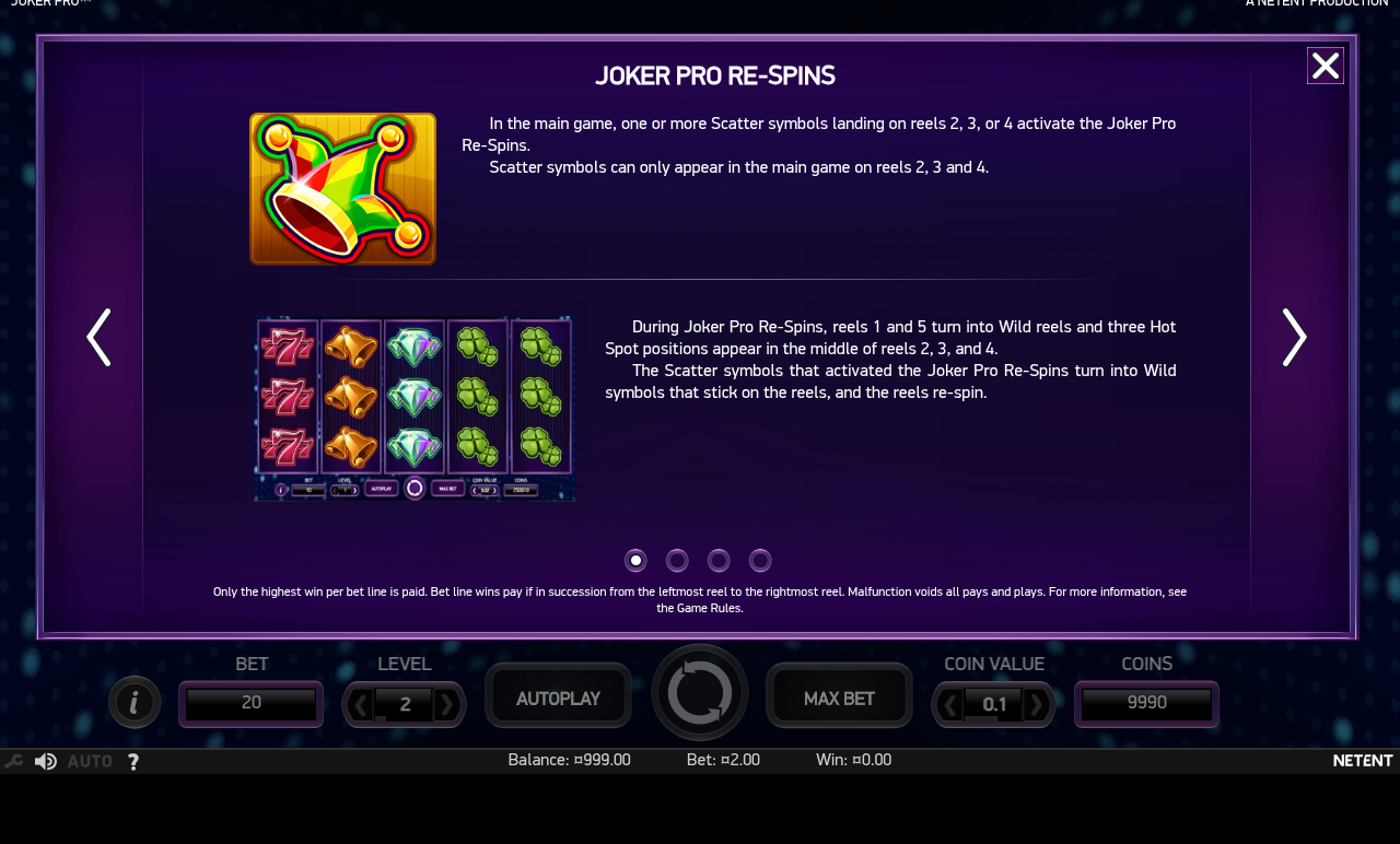 Joker Pro information screen