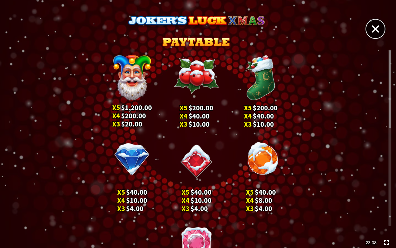 Joker's Luck Xmas information screen