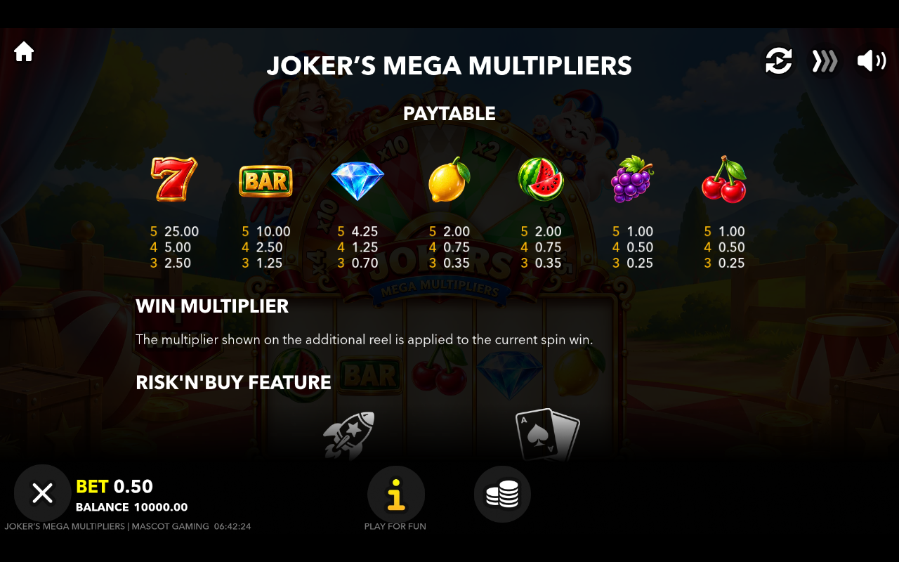Joker's Mega Multipliers Win Multiplier rules screen