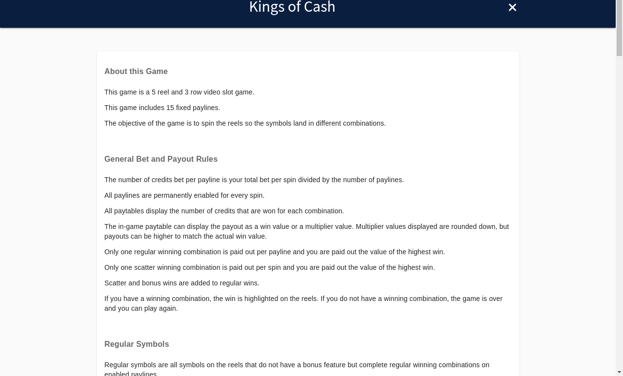 Kings of Cash wild and scatter rules
