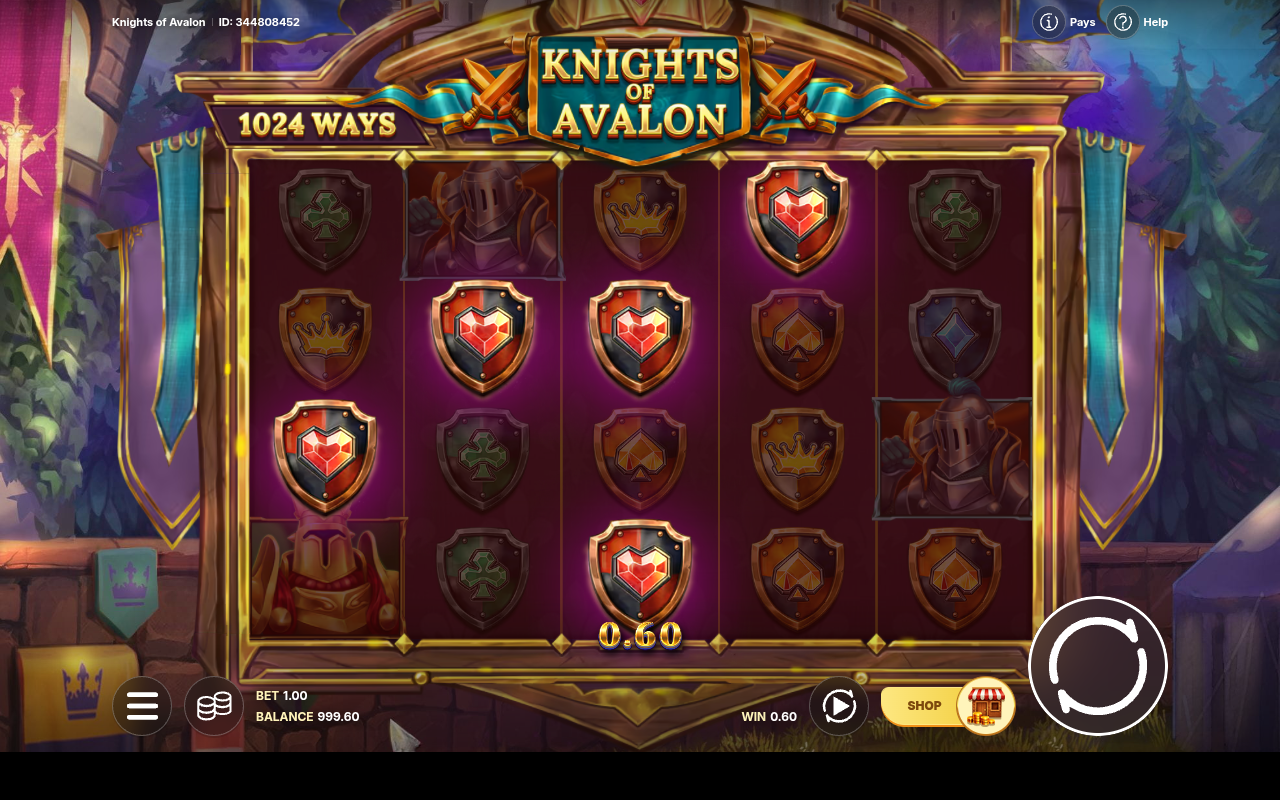 Knights of Avalon gameplay with a winning combination of shield symbols